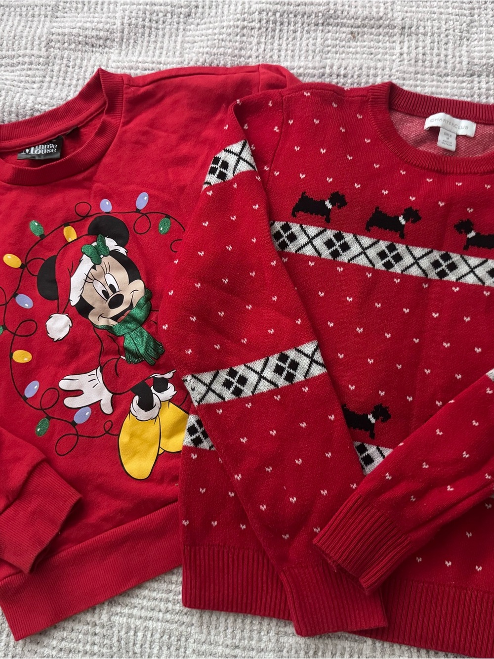 Red Minnie Mouse Holiday Sweatshirt & Red Dog Sweater - Festive Red 7/8